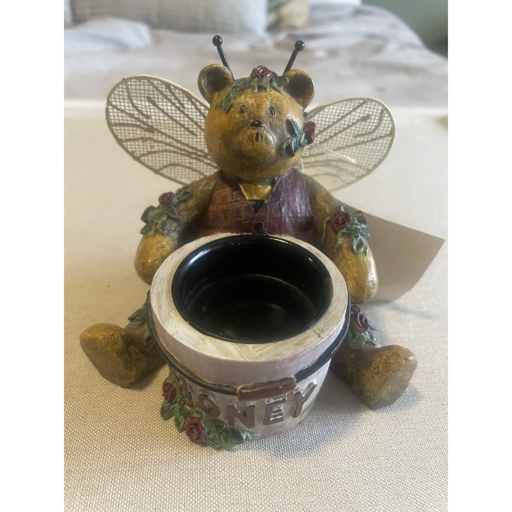 Kathy Hatch Honeybee Bear Tea Light Holder Cottagecore Floral Adorable‎ Kitch